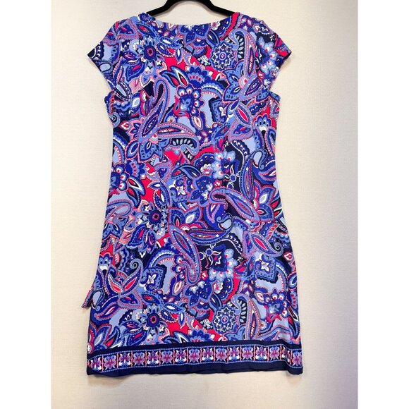 Talbots Womens Paisley Print Dress Petite Xp  Blue Pink Tie Waist Stretch - Picture 8 of 10